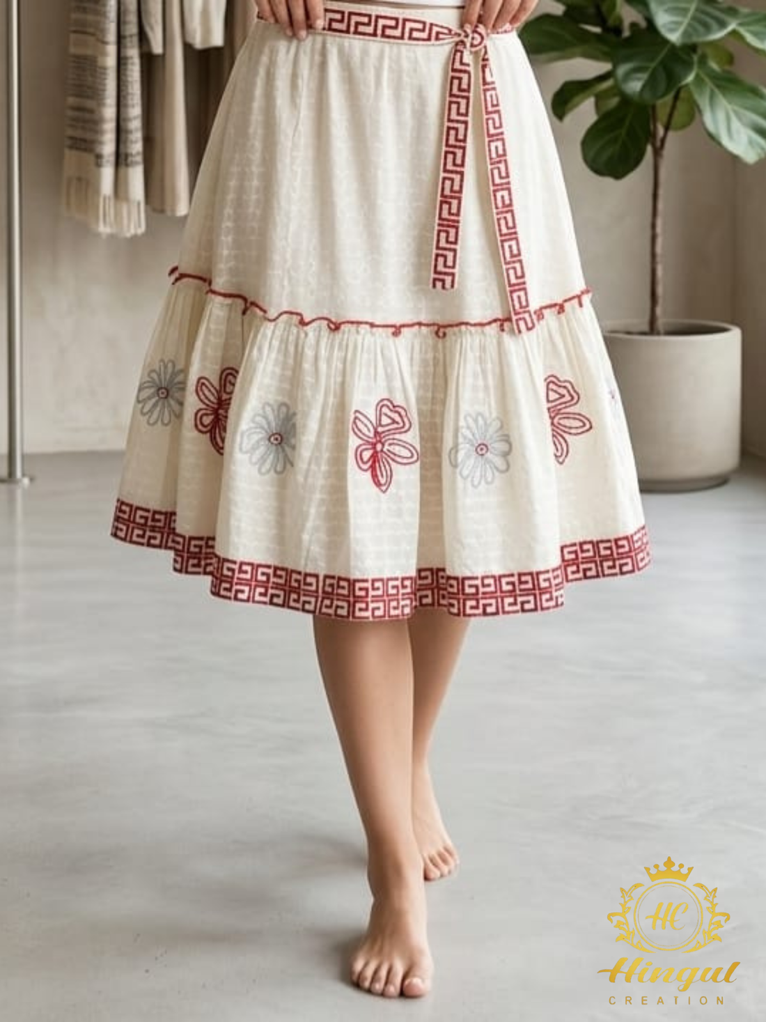 Women's Pure Mal Cotton Embroidered Tiered Dress | Floral Hand Embroidery | Casual & Summer Wear