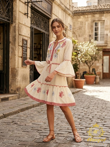 Women's Pure Mal Cotton Embroidered Tiered Dress | Floral Hand Embroidery | Casual & Summer Wear