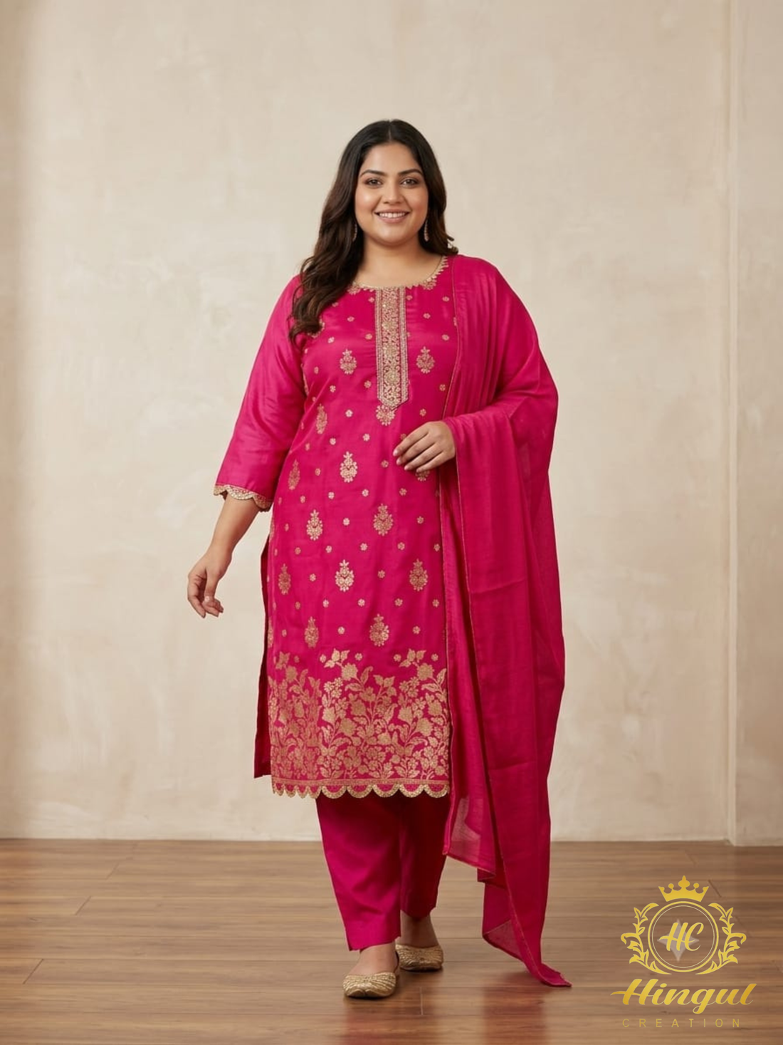 Women's Russian Silk Embroidered Straight Suit Set with Dupatta (3XL–8XL)